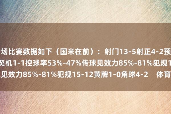全场比赛数据如下(国米在前):射门13-5射正4-2预期进球1.51-0.59进球契机1-1控球率53%-47%传球见效力85%-81%犯规15-12黄牌1-0角球4-2 体育集锦