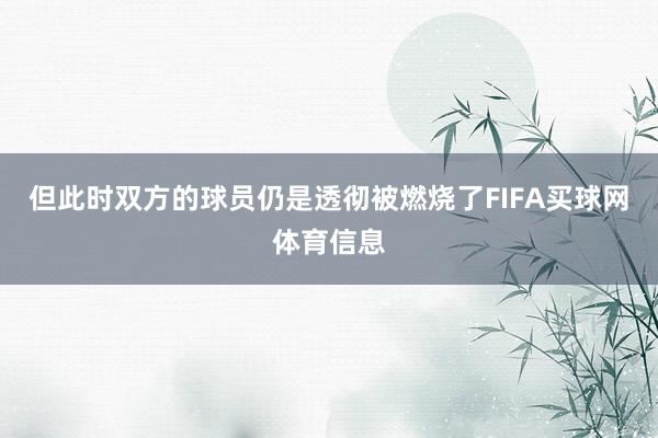 但此时双方的球员仍是透彻被燃烧了FIFA买球网体育信息